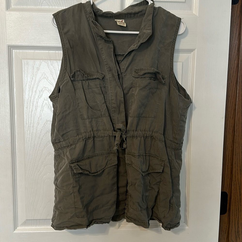 Women’s army green button down vest